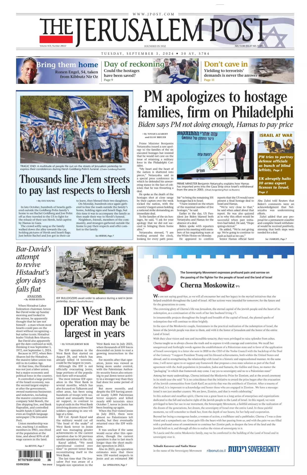 Prima-pagina-the jerusalem post-edizione-di-oggi-03-09-2024